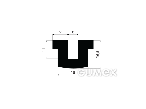 "U" Gummiprofil, 16,5x18/6mm, 70°ShA, EPDM, -40°C/+100°C, schwarz, 